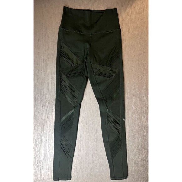 ALO Pants - Alo Yoga Women's Green Moto Ribbed High Rise Full Length Leggings Size Small
